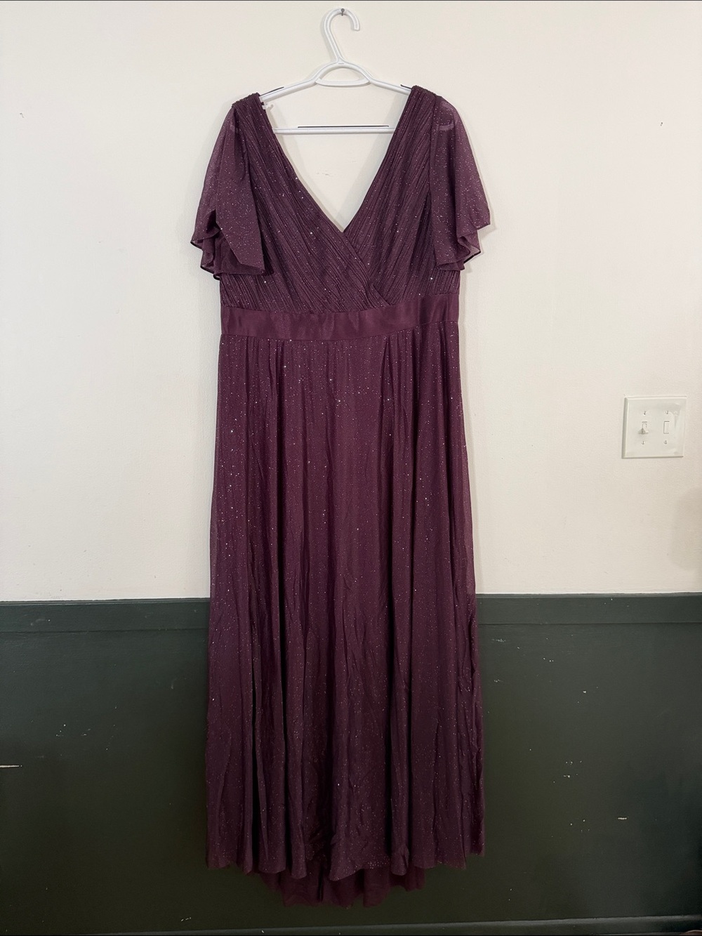 Ever Pretty Plum Glitter V-Neck Maxi Dress
